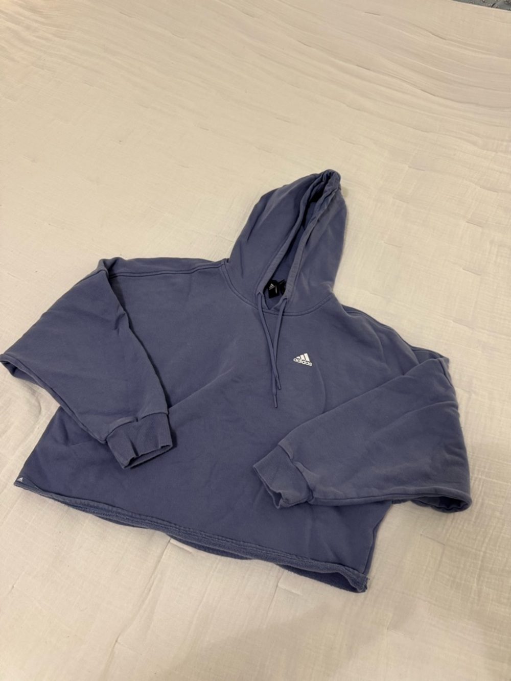 adidas Navy Cropped Hoodie with White Logo